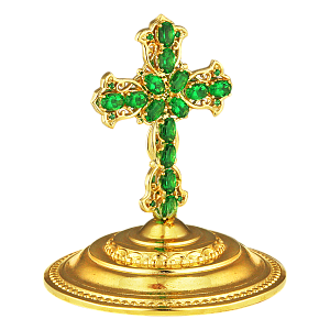 Крест на митру №3, латунный в позолоте с камнями (5х6,5 см)