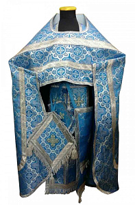 Иерейское облачение голубое с рисунком "Казанское", шелк (машинная вышивка)