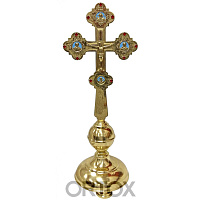 Крест настольный большой с подставкой, эмаль, фианиты, 20х31 см
