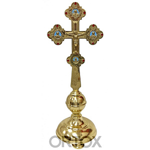 Крест настольный большой с подставкой, эмаль, фианиты, 20х31 см (латунь)