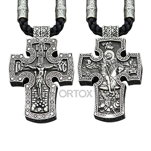 Нательный крест деревянный в серебряном окладе, 3,6х5,5 см (с гайтаном)