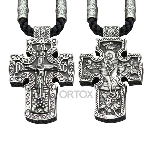 Нательный крест деревянный в серебряном окладе, 3,6х5,5 см