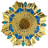 Мощевик латунный накладной, с синей эмалью и фианитами, Ø 50/12 мм
