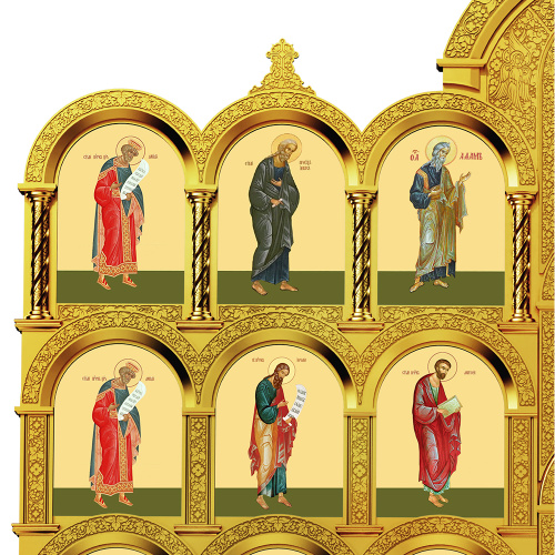 Иконостас деревянный резной "Владимирский" пятиярусный, цвет "золото", 690х860х45 см фото 7 Иконостас деревянный резной "Владимирский" пятиярусный, цвет "золото", 690х860х45 см фото 7