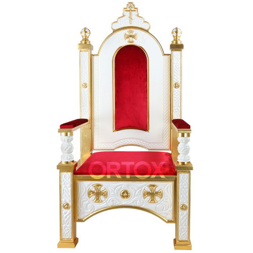 Архиерейский трон "Ярославский" белый с золотом, поталь, 78х72х160 фото 4