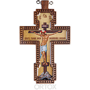 Крест наперсный деревянный резной, с цепью, 7х11,7 см (защитный лак)