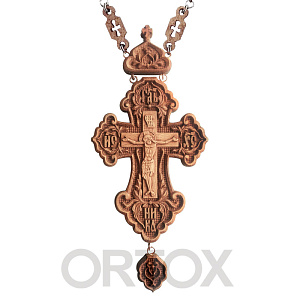 Крест наперсный деревянный резной с цепью, 7х15,5 см (натуральное масло, воск)