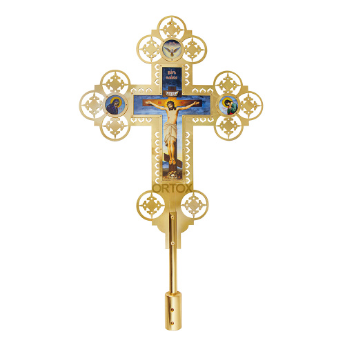 Запрестольные крест и икона с ликами Спасителя и Божией Матери "Феодоровская", комплект, латунь фото 5