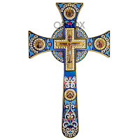 Крест требный четырехконечный, синяя эмаль, камни, 17х29 см, У-0924