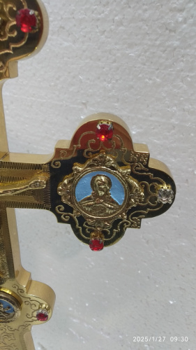 Крест настольный с подставкой, латунь, фианиты, эмаль, 20х50 см, №2, У 3-0929 фото 3