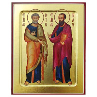 Икона апостолов Петра и Павла, на дереве, золочение (поталь), 12,5х16 см