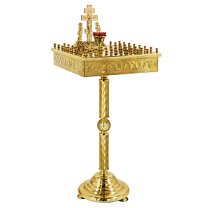 Панихидный стол на 50 свечей на витой ножке, чеканка, 50х50х95 см (нерж. сталь)