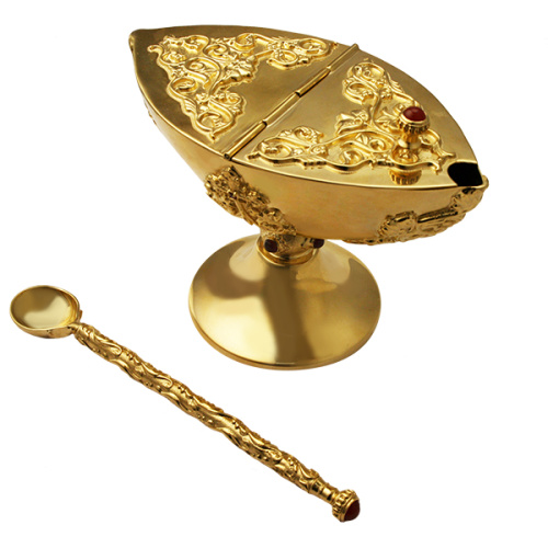 Ладаница из ювелирного сплава в позолоте, высота 9 см, с ложкой фото 2 Ладаница из ювелирного сплава в позолоте, высота 9 см, с ложкой фото 2