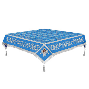 Пелена на престол комбинированная, голубая с серебром, вышивка (100х100, средник 50х50 см)