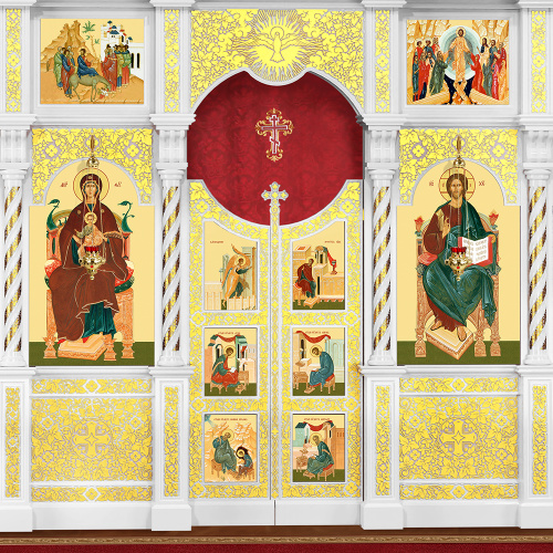 Иконостас деревянный резной "Владимирский" двухъярусный белый с золотом (поталь), 690х528х40 см фото 5 Иконостас деревянный резной "Владимирский" двухъярусный белый с золотом (поталь), 690х528х40 см фото 5