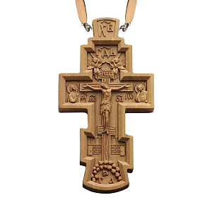 Крест наперсный деревянный резной, с цепью, 5,2х10 см (защитный лак)