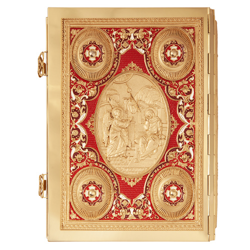 Евангелие напрестольное красное, полный оклад "под золото", 24х31 см фото 11 Евангелие напрестольное красное, полный оклад "под золото", 24х31 см фото 11