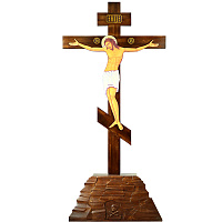Крест-голгофа напольная, цветная печать, резьба, высота 180 см, У-1044