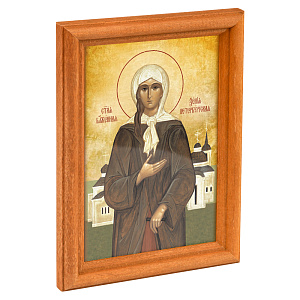 Икона блаженной Ксении Петербургской в деревянной рамке, 12х1,5х17 см (стекло, картон)
