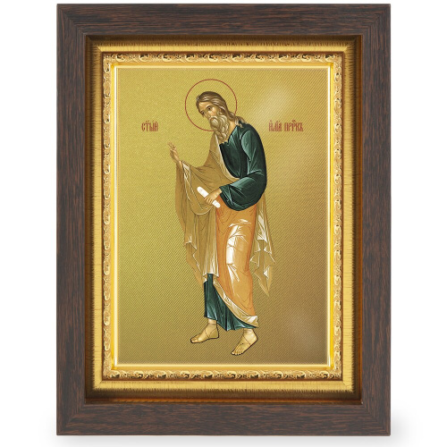 Икона пророка Илии, в узком багете, цвет "темный дуб", на холсте, с золочением №3 фото 2