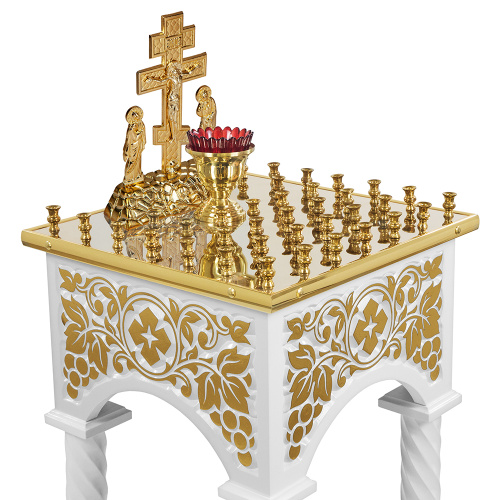 Панихидный стол на 36-50 свечей "Суздальский" белый с золотом (поталь), колонны, резьба, 46х46х100 см фото 8