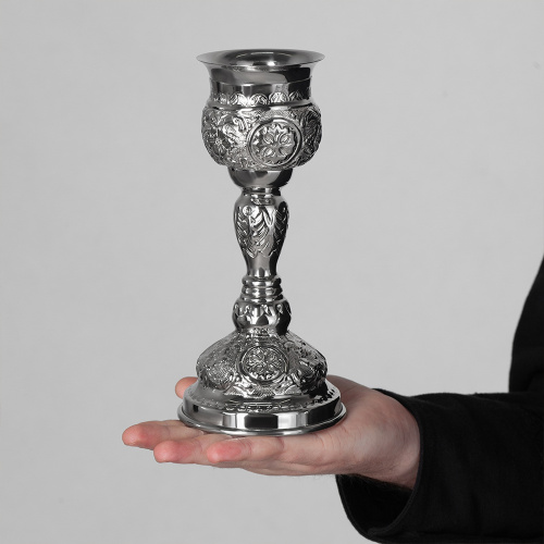 Потир № 28 на 0,1 л, латунь, нержавеющая сталь, никелирование, 9,5х20 см фото 3