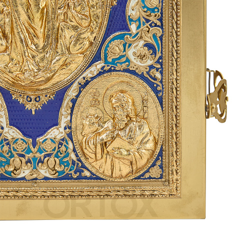 Евангелие напрестольное синее, полный оклад "под золото", 24х31 см фото 9