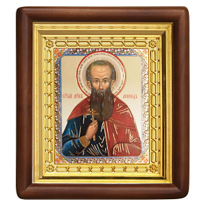 Икона мученика Леонида Коринфского, 18х20 см, деревянный киот (светлый киот)