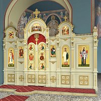 Иконостас двухъярусный (Московская обл.), оливковый с золотом (поталь), 520х430х540 см
