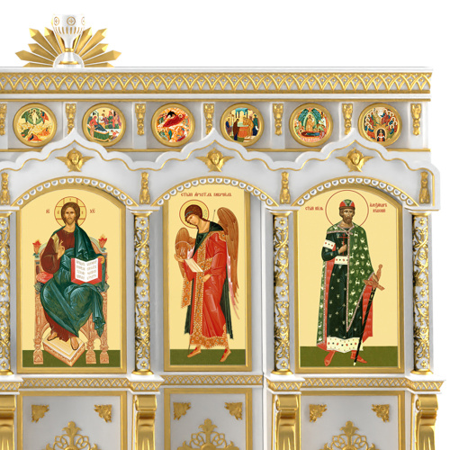 Иконостас "Рождественский" двухъярусный белый с золотом (поталь), 848,5х456х53 см фото 8