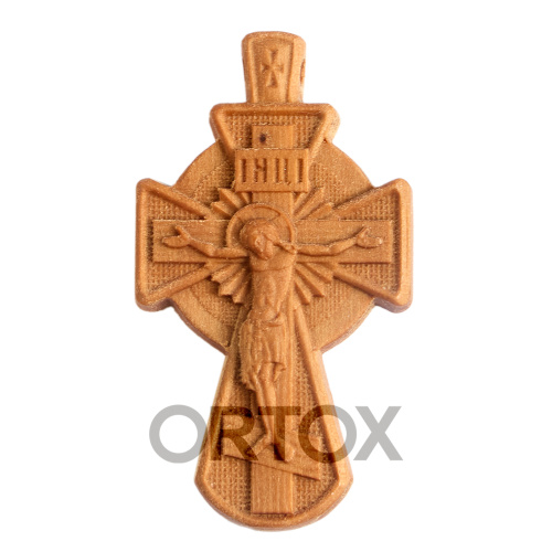 Деревянный нательный крестик "Новгородский малый", цвет темный, высота 4,5 см фото 4