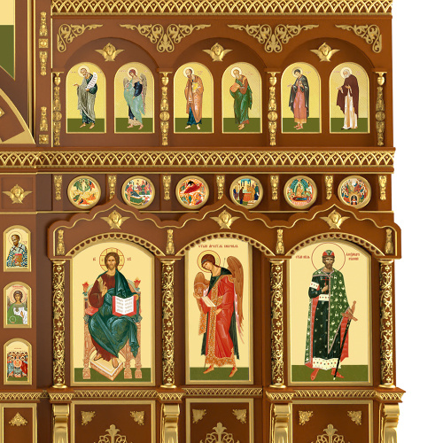 Иконостас "Рождественский" трехъярусный, цвет "кипарис" с золотом (поталь), 848,5х697х53 см фото 8