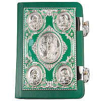 Евангелие требное малое зелёное, оклад "под серебро", кожа, эмаль, 12х16 см