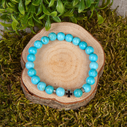 Браслет-четки из камня (говлит), голубой, №2 Браслет-четки из камня (говлит), голубой, №2