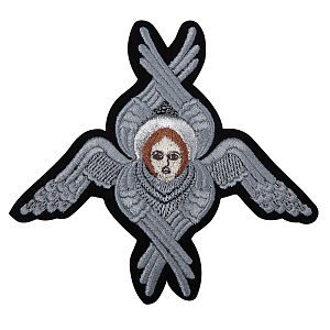 Херувим пришивной черный с серебром, 12,5х11 см (фильц)