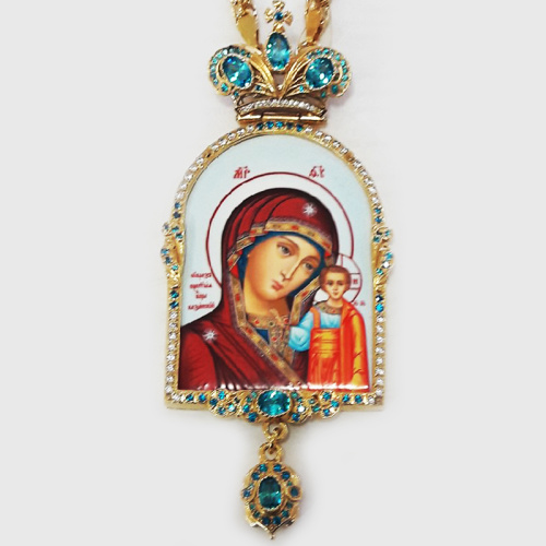 Панагия из ювелирного сплава в позолоте с цепью, фианиты, высота 14 см фото 3