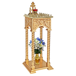 Панихидный стол на 36-50 свечей "Суздальский", цвет "золото", колонны, резьба, высота 100 см (на 36 свечей, ясень, краска)