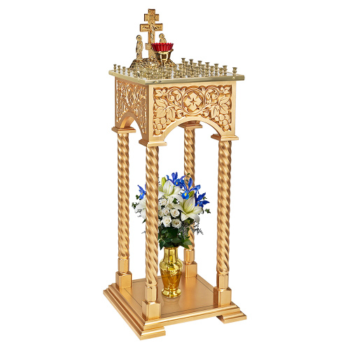 Панихидный стол на 36-50 свечей "Суздальский", цвет "золото", колонны, резьба, высота 100 см