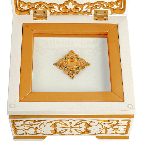 Мощевик накладной из ювелирного сплава в позолоте с фианитами, Ø 60/18 мм фото 4