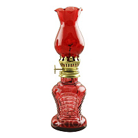 Лампа масляная из красного стекла, высота 20 см, У-0850