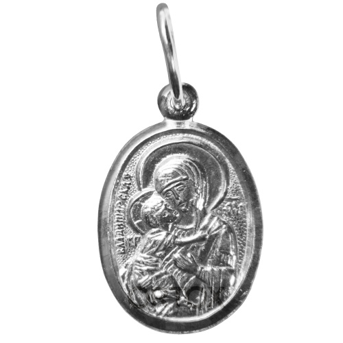 Серебряная иконка-образок с ликом Божией Матери "Владимирская", 1,2х2см