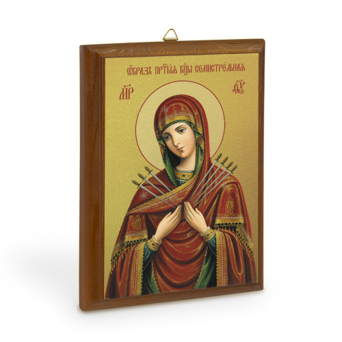 Икона Божией Матери "Семистрельная" на деревянной основе, холст с золочением