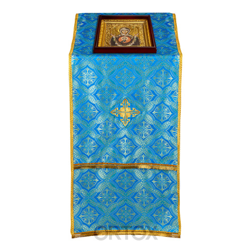 Накидка на аналой "Крест" голубая, шелк "Лавр", золотая тесьма, бахрома, 45,5х200 см фото 5