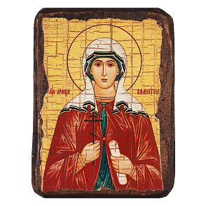 Икона мученицы Валентины Кесарийской, 6,5х9 см, под старину (береза)
