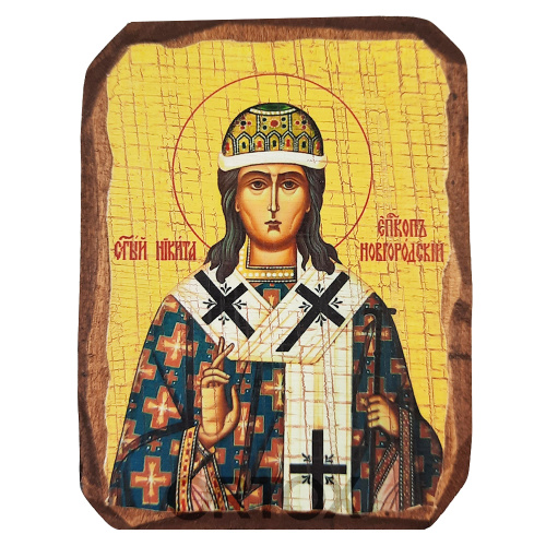 Икона святителя Никиты Печерского, епископа Новгородского, 6,5х9 см, под старину