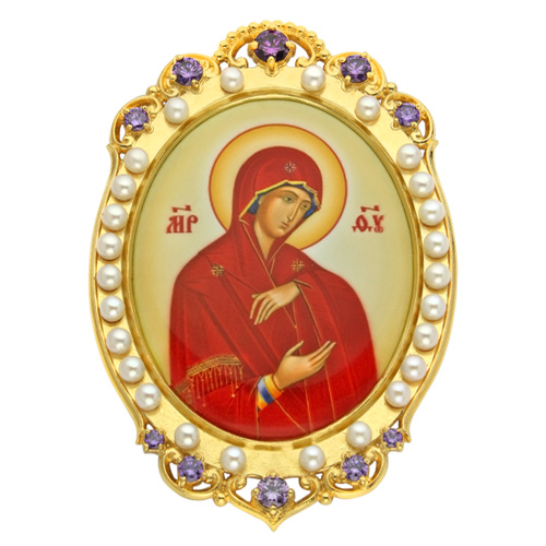 Накладки на митру (комплект из 4 штук) из ювелирного сплава в позолоте, с фианитами и искусственным жемчугом, №30 фото 5