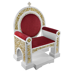 Архиерейский трон "Владимирский" белый с золотом (поталь), 104х70х149 см (красная ткань)