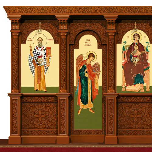 Иконостас деревянный резной "Владимирский" одноярусный, цвет "кипарис", 690х282х40 см №2 фото 5