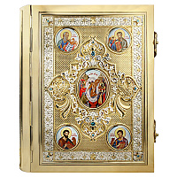 Евангелие напрестольное, оклад из ювелирного сплава в позолоте и серебрении, фианиты, 30х35 см