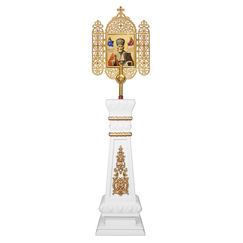 Подставка под хоругвь, крест, икону "Петербургская", белая с золотом (поталь), 40х40х110 см фото 3